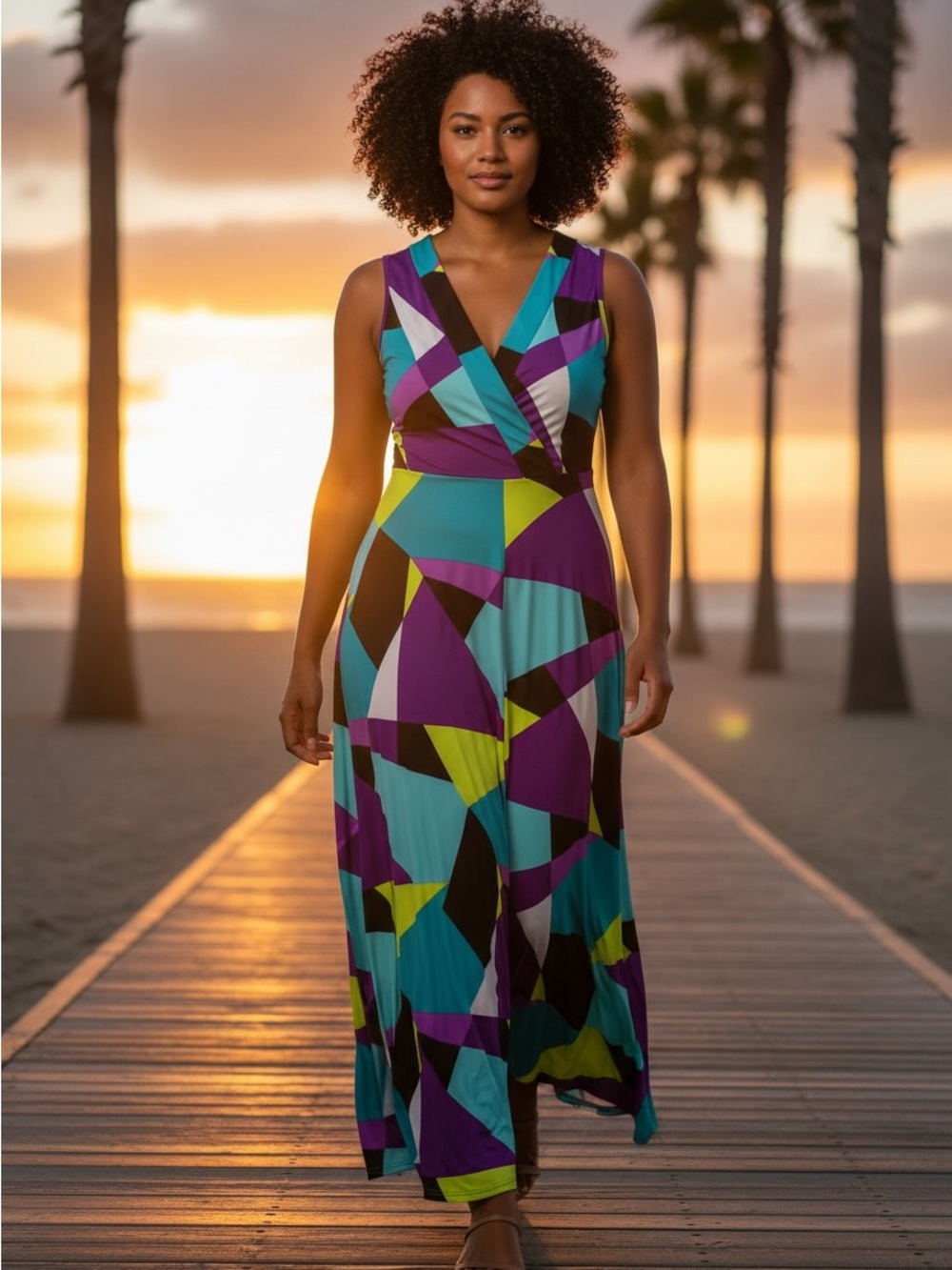 Ashley Stewart Size 12 Geometric Print Maxi Dress Sleeveless Like New